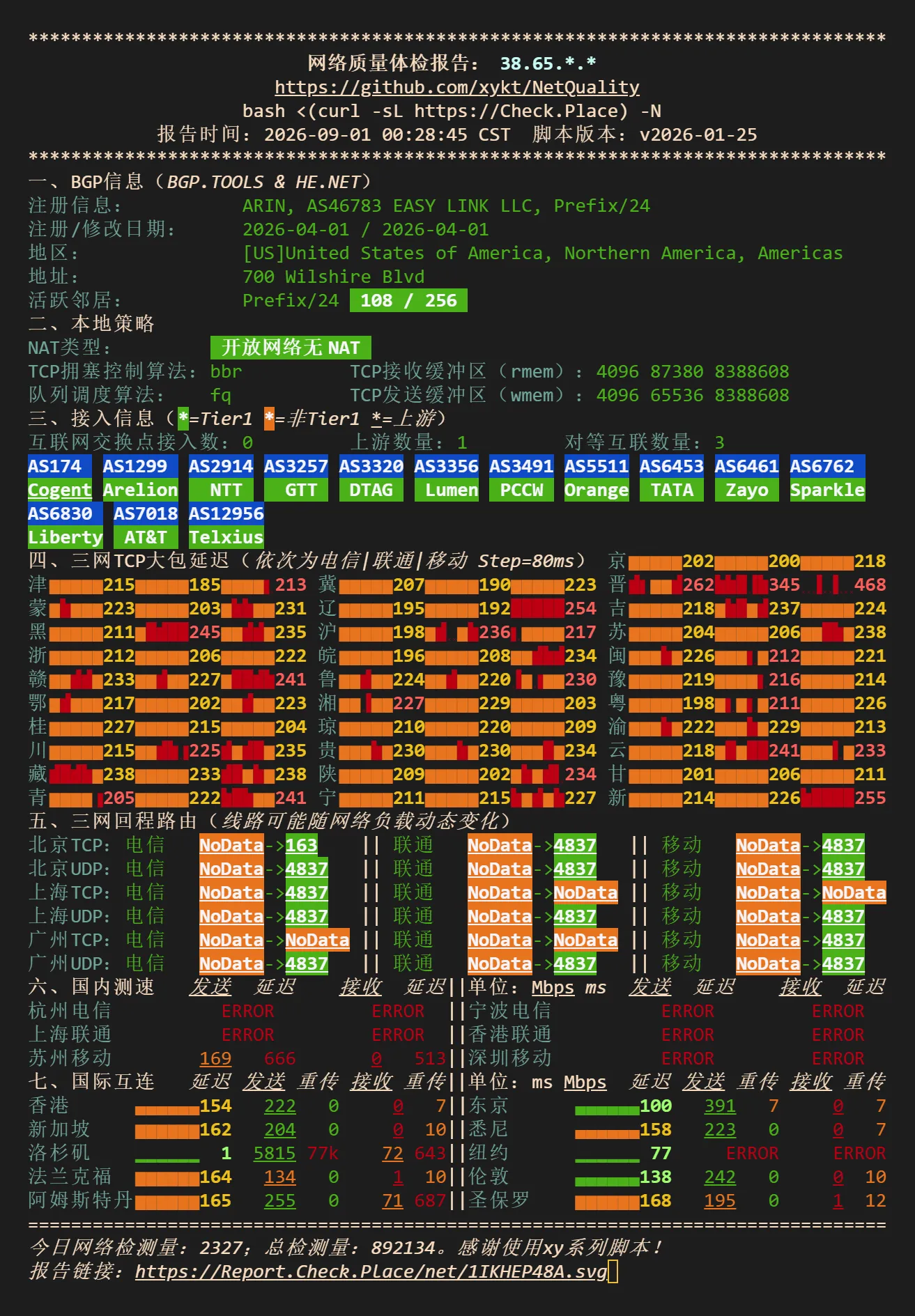 VMRack L2 NodeQuality 网络质量测试结果